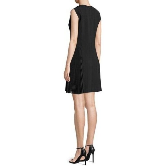 Theory Sz 4 Black Pleated Admiral Crepe Sleeveless Day Dress Sheath Shift - Picture 10 of 16